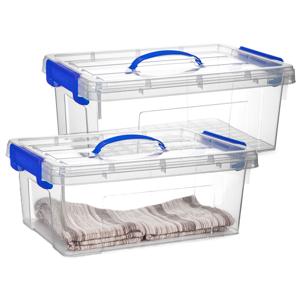 Opslagbox met deksel - 2x - transparant blauw - 12.5 liter - 40 x 30 x 16 cm - kunststof