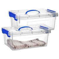 Opslagbox met deksel - 2x - transparant blauw - 12.5 liter - 40 x 30 x 16 cm - kunststof