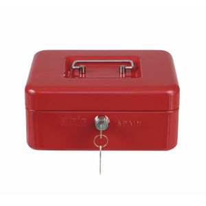 Geldkistje met 2 sleutels - rood - staal - muntbakje - 15 x 11 x 7 cm - inbraakbeveiliging