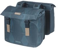 Basil elegance dubbele fietstas, blauw, gerecycled pet, gevoerd, waterkerende sluiting, universal bridge, 40-49l