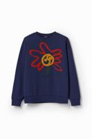 Sweatshirt met bloem en maan - BLUE - XL