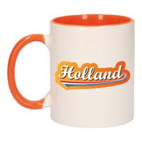 Holland met lettercontour mok/ beker oranje wit 300 ml - thumbnail