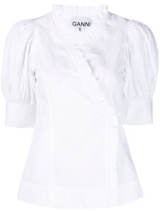 GANNI blouse cache-cœur à volants - Blanc