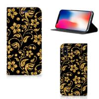 Apple iPhone X | Xs Smart Cover Gouden Bloemen Apple iPhone X | Xs Smart Cover Gouden Bloemen