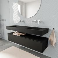 Mondiaz Alan badmeubel 150 cm urban 1 lade vrijhangend wastafel dubbel zonder kraangat zwart