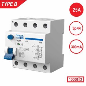 Aardlekschakelaar 3p+N 25A 300mA Type B 10 kA Gacia zonnepanelen en laadpalen 400V