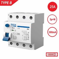 Aardlekschakelaar 3p+N 25A 300mA Type B 10 kA Gacia zonnepanelen en laadpalen 400V Aardlekschakelaar 3p+N 25A 300mA Type B 10 kA Gacia zonnepanelen en laadpalen 400V
