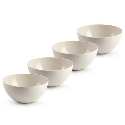 Kommetjes/schaaltjes - 4x stuks - dessert/ontbijt - kunststof - D17 x H8 cm - beige Kommetjes/schaaltjes - 4x stuks - dessert/ontbijt - kunststof - D17 x H8 cm - beige