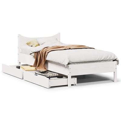 Bedframe met lades massief grenenhout wit 75x190 cm