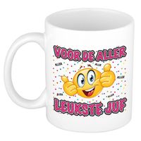 Bellatio Decorations Cadeau mok/beker - Voor de aller leukste juf - wit - 300 ml - feest mokken