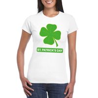 St. Patricksday klavertje t-shirt wit dames - thumbnail