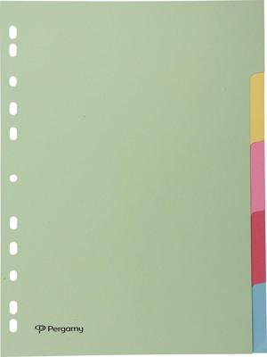 Pergamy tabbladen ft A4, 11-gaatsperforatie, karton, geassorteerde pastelkleuren, 5 tabs