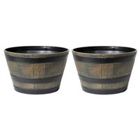 Plantenpot/bloempot - 2x - kunststof - bruin - houtmotief - D33 x H21 cm