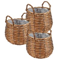 Set van 3x stuks plantenbak manden gevlochten riet met binnenmand 23 x 23 x 16,5 cm