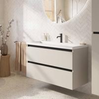 Saqu Gaia ondiep badmeubel incl. glans witte wastafel met 2 kraangaten 120x40x64cm kiezel grijs - zwarte greeplijst