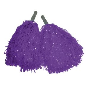 Cheerballs/pompoms - set van 2x - paars - met franjes en stick handgreep - 25 cm - voor kinderen