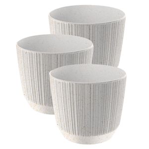 3x stuks moderne carf-stripe plantenpot/bloempot kunststof dia 19.5 cm/hoogte 17 cm eco/hout wit