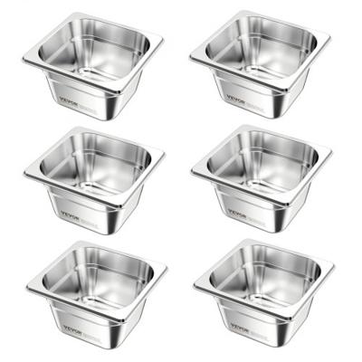 VEVOR Gastronormbak 1/6 maat Voedselcontainer Roestvrij staal 6 stuks 1,7L Buffet