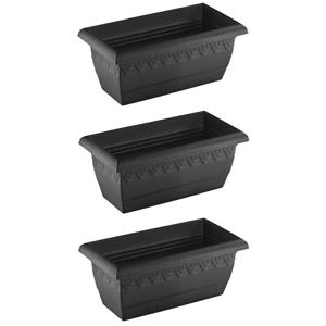 Hega Hogar Plantenbak - 3x - antraciet - rechthoek - kunststof - 40 x 20 cm