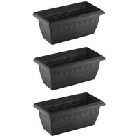 Hega Hogar Plantenbak - 3x - antraciet - rechthoek - kunststof - 40 x 20 cm