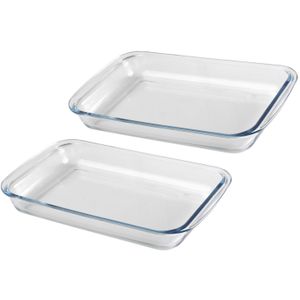 Chef Traiteur Ovenschaal van borosilicaat glas - 2x - rechthoek - 1.6 Liter - 30 x 18 x 5 cm