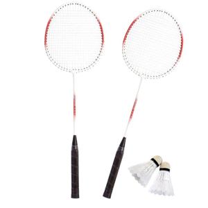 Badminton set - rood/wit - 2 shuttles - 2 rackets - in opbergtas - 66 cm