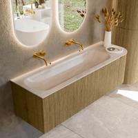 Badmeubel Mondiaz Kurve-Dlux | 145 cm | Meubelkleur Dusk | Wastafelkleur Meli | Solid surface | Wasbak linker zijde spoelbak | Zonder kraangat(en)