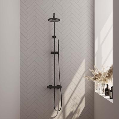 Regendoucheset Opbouw Brauer Black Carving 30 cm Thermostatisch met Staaf Handdouche Mat Zwart