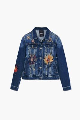 Trucker spijkerjack met bloemen - BLUE - XS