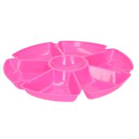 Excellent Houseware Hapjes/chips serveerschaal - roze - D29 cm - vakjes dienblad - kunststof