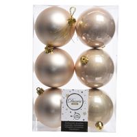 6x Kunststof kerstballen glanzend/mat licht parel/champagne 8 cm kerstboom versiering/decoratie   -