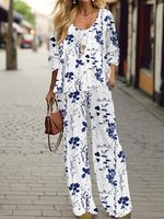 Floral Casual Loose V Neck Two-Piece Set - thumbnail
