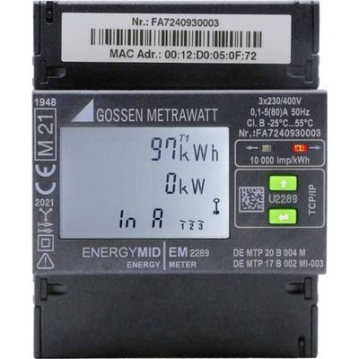 Gossen Metrawatt U2289-V047 kWh-meter 3-fasen Digitaal 80 A Conform MID: Ja 1 stuk(s) Gossen Metrawatt U2289-V047 kWh-meter 3-fasen Digitaal 80 A Conform MID: Ja 1 stuk(s)