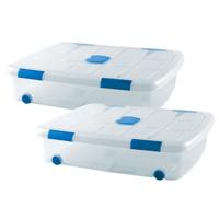 Plasticforte Opslagbak/box met deksel - 2x - 41L - 73 x 55 x 16 cm - transparant - met wielen