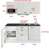 Keukenblok wit hoogglans 180 cm incl koelkast, kookplaat en afzuigkap RAI-5421 - thumbnail