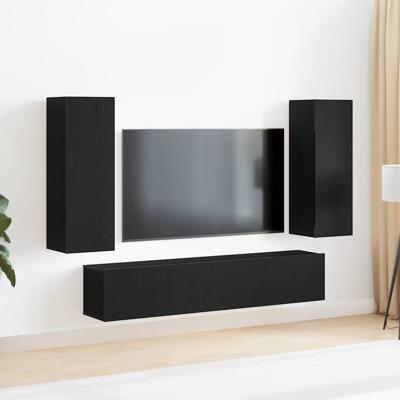 4-delige TV-kast set - Wandgemonteerd zwart eikenhout
