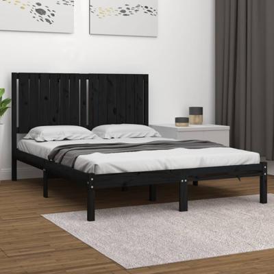 Bedframe massief grenenhout zwart 140x190 cm