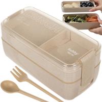 Ruhhy broodtrommel/lunchbox - beige - 750 ml - kunststof - incl. bestek