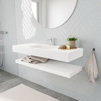 Mondiaz Alan badmeubel 120 cm solid suface planchet talc vrijhangend wastafel midden 1 kraangat wit