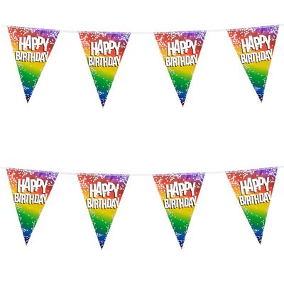 2x Stuks Boland PE vlaggenlijn - 6m - Happy birthday - Regenboog