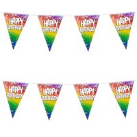 2x Stuks Boland PE vlaggenlijn - 6m - Happy birthday - Regenboog