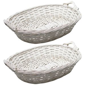 Broodmand ovaal - 2x - wit - 43 x 33 x 9 cm - mandje rotan/riet