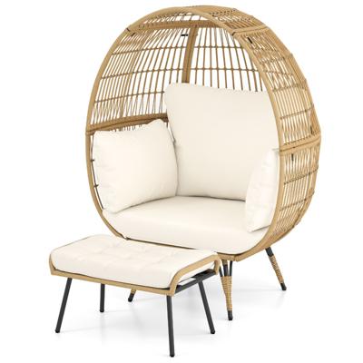 Rotan Korfsstoel met Poef Overgrote Tuinstoel met Kussen XXL Rotanstoel Wit