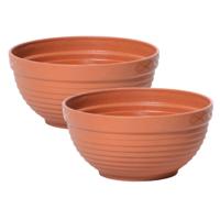 Tafel plantenpot/bloempot - 2x stuks - kunststof D40 x H17 cm - terracotta - binnen/buiten
