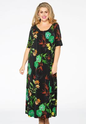 Yoek Maxi jurk TROPICAL | Wit | Maat 58/60