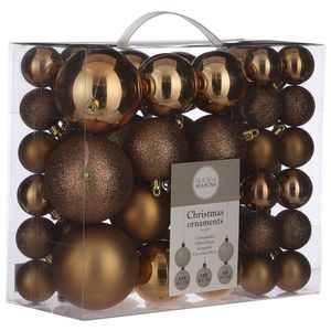 92x stuks kunststof kerstballen koper bruin 4, 6 en 8 cm