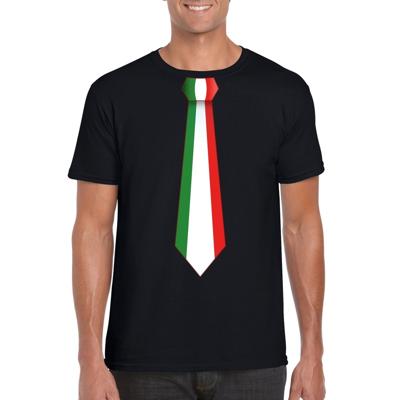 Supporters T-shirt - zwart - met vlag Italie kleuren stropdas - heren - korte mouw