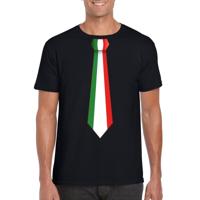 Supporters T-shirt - zwart - met vlag Italie kleuren stropdas - heren - korte mouw
