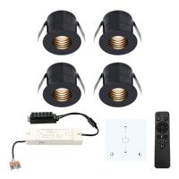 Set van 4 Betty LED Mini Inbouwspots met Trafo en Muurdimmer - 12 Volt 3 Watt 140 lumen - Dimbaar - Plat 37mm - 2700K - IP44 waterdicht - Zwart