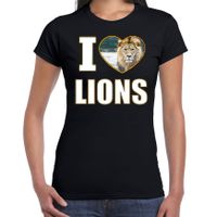 I love lions foto shirt zwart voor dames - cadeau t-shirt leeuwen liefhebber 2XL  - - thumbnail